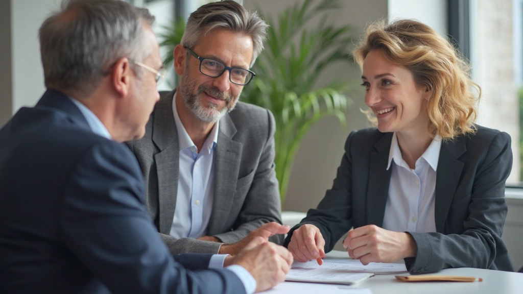 Пара обсуждает стратегию долгосрочного финансового планирования со специалистом