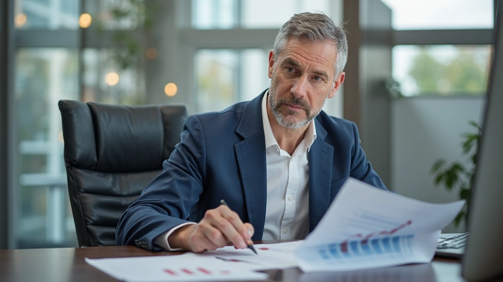 Профессиональный консультант анализирует финансовые графики и документы пенсионного плана