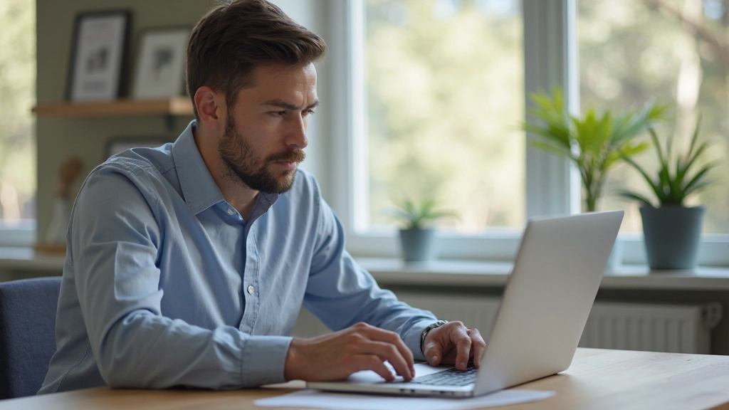 Молодой профессионал работает над проектом пассивного дохода на современном ноутбуке